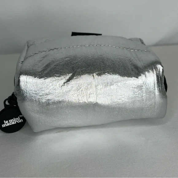 Le Mini Macaron Silver Disco Pouch-Quilted Nylon Zipper Pouch - Picture 10 of 10